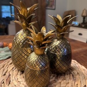Vintage Ballard Designs Bunny Williams Pineapple Trio Gold/ Brass Tone Canisters